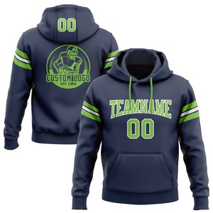 Directo de la industria al por mayor 3D bordado personalizado cosido azul marino neón verde-blanco fútbol pulóver Sudadera con capucha - Product Image 1