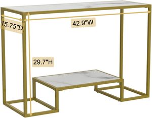 Faux Marble Console <b>Table</b> <b>Gold</b> Metal Frame <b>Small</b> Entryway <b>Table</b> - Product Image 3