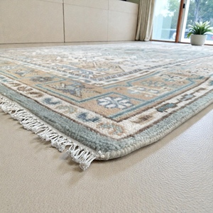 Tapis Oushak en laine fait main PB Nicolette Beige et bleu pour salon, chambre à coucher, salle à manger - Product Image 3