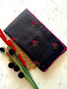 Sari con Blusa de Diseñador, Sari Indio para Mujer para Festivales, Seda Kota Doriya con Flores, Bordado con Hilos Multicolores, Encaje - Product Image 3