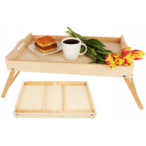 Bandeja de Desayuno de Madera de Pino con Patas Plegables 50x30 cm Acabado Natural, Bandeja de Cama, Venta al por Mayor, Logotipo Personalizado - Product Image 1