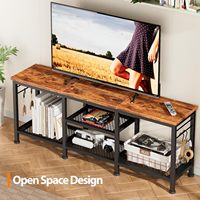 Meuble TV rustique moderne pour téléviseur 55 pouces, centre de divertissement avec étagères de rangement ouvertes et étagère pour barre de son, structure métallique