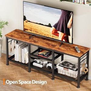 Modern Rustic TV Stand for 55 Inch TV, Entertainment Center with Open Storage Shelves and Soundbar Shelf, Metal <b>Frame</b> Media Cons - Product Image 3
