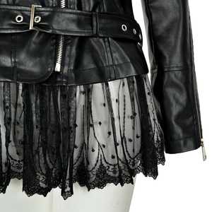 Nouvelle veste de moto en faux cuir pour femme avec manteau d'équitation vintage Peplum rose - Product Image 5