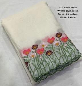 Beautiful Crush With Embroidery And Cutwork <b>Saree</b> <b>Woman</b> Fashion Manufacturer From Surat At Wholesale Rate - Product Image 3