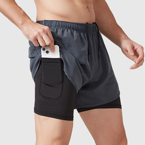 Pantalones Cortos Deportivos de Gimnasio para Hombre 2 en 1 de Alta Calidad OEM con Forro de Doble Capa, Bolsillos Tipo Cargo de Nailon, Logotipo Personalizado - Product Image 1