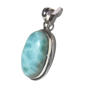 Colgante de Piedra ovalada Larimar, joyería de piedras preciosas de calidad Superior, plata 925 - Product Image 3