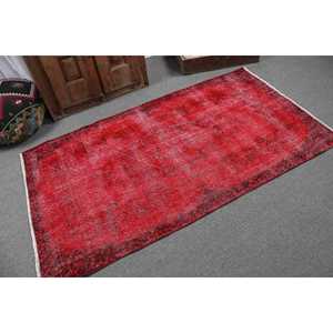 Vintage Turkish Rug 3.7x6.6 ft (112x200 cm), <b>Red</b> <b>Wool</b> Rug - Product Image 2