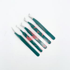 Dark Green Nano Technology Stainless Steel <b>Eyelash</b> Extension Tweezers Silver Fiber Tip Volume <b>Application</b> Sustainable Use - Product Image 5