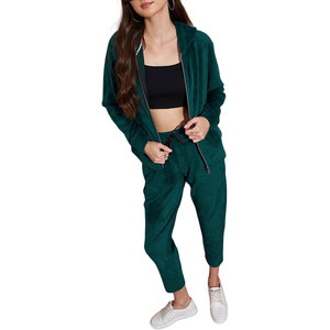 Conjunto de chándales de terciopelo para mujer hecho por fabricante profesional, ropa informal, chándales de terciopelo ajustados de Color sólido - Product Image 3