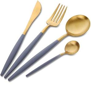 Juego de Cubiertos de Metal de estilo occidental con mango de esmalte azul acabado dorado para boda restaurante decoración de mesa juegos de cubiertos - Product Image 1