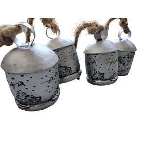Ensemble de 5 cloches harmoniques en fer recyclé finition argentée, 82 cm, décoration intérieure et extérieure, carillon suspendu, boîtes à musique - Product Image 4