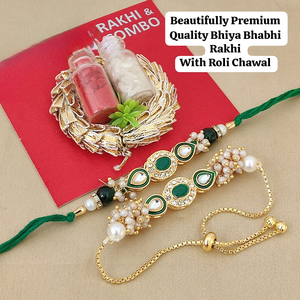 Bel ensemble Bhaiya Bhabhi Rakhi de qualité supérieure avec Roli Chawal Rakhi de créateur indien traditionnel pour frère et belle-soeur - Product Image 3