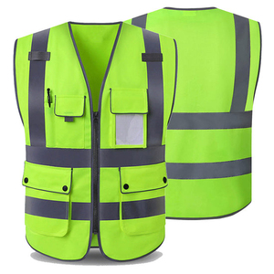 Gilet de sécurité réfléchissant personnalisé de haute qualité, 4 poches, haute visibilité, fermeture éclair, décontracté, respirant pour l'automne - Product Image 5