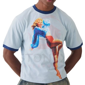 เสื้อยืดคอกลมสำหรับผู้ชายเสื้อยืดบ็อกซี่เฟอร์พิมพ์ลายตามสั่ง - Product Image 2
