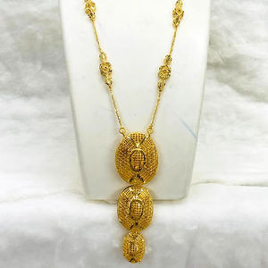 Ensemble de collier de bijoux de mode de Dubaï plaqué or 24 carats boucles d'oreilles bracelets peignes broches en cuivre pour la Bulgarie - Product Image 1