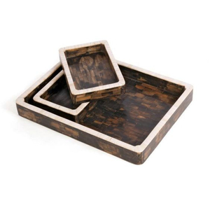 Meilleure vente Ensemble de 3 plateaux de service en corne incrustée d'os durables Présentoir de nourriture de cuisine élégant dans des formes uniques - Product Image 1