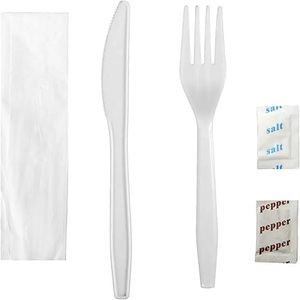 Couverts Serviette et Sel/Poivre Ensemble Pack Qualité Nouveau Top Repas KITS Unique Jetable Paquet Film Enveloppé Couverts En Plastique - Product Image 6