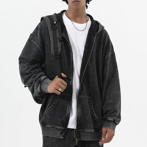 Venta al por mayor 100% algodón ropa casual Hombre cremallera ácido lavado sudaderas con capucha de alta calidad de los hombres deportes cremallera Sudadera con capucha para la venta - Product Image 4