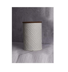 Recipiente en relieve con tapa de madera de acacia, contenedor de almacenamiento de alimentos para cocina, Color blanco de lujo - Product Image 1