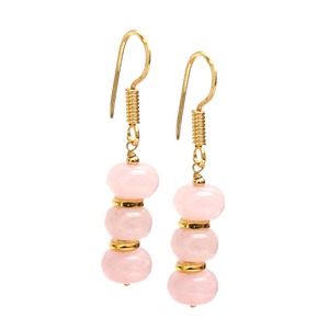 Boucles d'oreilles pendantes en quartz rose faites à la main, crochets plaqués or avec perles entretoises, bijoux élégants en pierre de naissance - Product Image 2