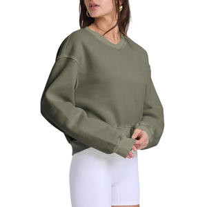 Automne femmes manches longues pull chaud sweats recadrée 100% coton polaire avant Logo personnalisable fabriqué au Pakistan - Product Image 5