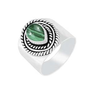 Malachite pierre précieuse couleur verte forme de poire solide 925 bague en argent Sterling fait à la main bijoux bague en argent Sterling bijoux - Product Image 1
