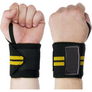 Muñequeras negras de Venta caliente con diseño de dos rayas amarillas, muñequera de elevación para entrenamiento físico, entrenamiento de gimnasio - Product Image 6