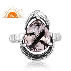 Anillo apilable de piedras preciosas de rutilo negro Natural de plata de ley oxidada superventas, joyería personalizada para mujer, regalo para ella - Product Image 2