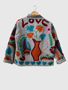 Veste en velours fleuri brodée à manches longues, taille plus, col mandarin, vêtements d'automne pour femmes - Product Image 3