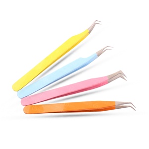 Pinzas de Acero Inoxidable Plateadas con Punta en Amarillo, Rosa, Azul y Naranja para Extensión de Pestañas, Herramienta de Belleza Profesional - Product Image 2