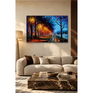 Impression sur toile de couple en marche dans un parc éclairé, style Fida Afremov - Product Image 2
