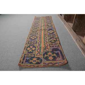 Alfombra de lana turca Vintage de 17x58 pies, área grande, rectángulo, estilo tradicional, negro, naranja, patrón de retazos, látex para uso en el pasillo - Product Image 2