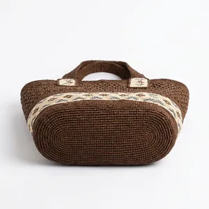 Sac fourre-tout en raphia tressé fait main grande capacité à bandoulière unique, sac de plage décontracté pour femme, sac de transport ouvert avec logo personnalisé - Product Image 2