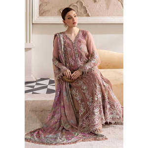Maria.B. Robe de mariée rose thé à col en V et manches longues, coupe trapèze, imprimé floral, taille naturelle, en mousseline brodée - MPC-25-105 - Product Image 4