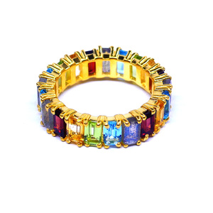 Anillo DE BODA clásico de moda para mujer, Plata de Ley 925, chapado en oro, ajuste de pavé, piedra Natural multicolor GEM VARNA - Product Image 3