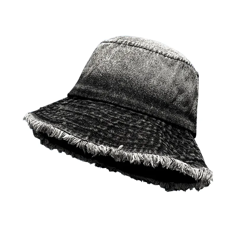Chapéu balde jeans com desenho de boné de pescador para mulheres e homens, chapéu balde jeans com borda crua para esportes ao ar livre, casual e desgastado
