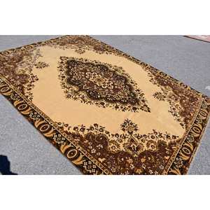 พรมตุรกีวินเทจคลาสสิกสีเบจสีน้ำตาล7.2 x 9.7ft ขนาดใหญ่วัสดุขนสัตว์เย็บปะติดปะต่อกันสำหรับห้องโถงพรมข้างเตียงสี่เหลี่ยมผืนผ้า - Product Image 4