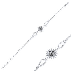 Sun Design <b>Black</b> Zircon Shape Trendy Charm <b>Bracelet</b> Wholesale Turkish Handmade 925 Sterling Silver Jewelry for <b>Women</b> Children - Product Image 2