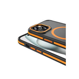 Coque pour iPhone 15 compatible MagSafe, finition mate orange, silicone antichoc, protection arrière givrée, coque de téléphone portable - Product Image 3