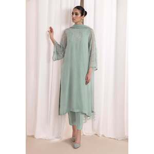 Conjunto de Traje de Mujer en Chifón Bordado con Manga Tres Cuartos, Cuello sin Solapa, Estilo Elegante, Tela Transpirable-PR-842 - Product Image 1