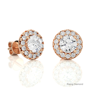 1.0 Ct Round Cut Lab Grown Diamond <b>Halo</b> Stud <b>Earrings</b> CVD Diamond Certified in Yellow Gold Anniversary Gift - Product Image 4