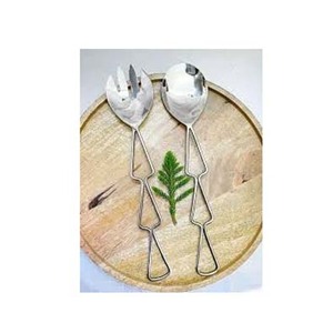 Juego de servidores de ensalada hechos a mano Royal de lujo de acero inoxidable con espejo plateado pulido sostenible para servir alimentos mango de bucle de diseñador - Product Image 1