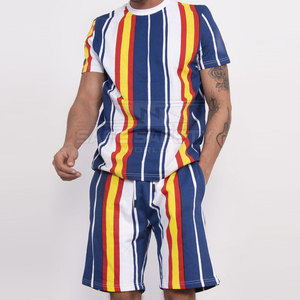 Nouveauté personnalisée été hommes 2 pièces ensemble t-shirt à manches courtes et short deux pièces ensemble double hommes ensemble court à vendre - Product Image 3