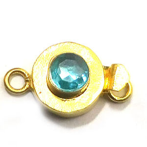 Topacio azul Piedra preciosa 1 hebra 2 hebras y 3 hebras Cierre de caja redonda 18K chapado en oro 21X12X8MM Cierre de fabricación de joyas B751 - Product Image 1