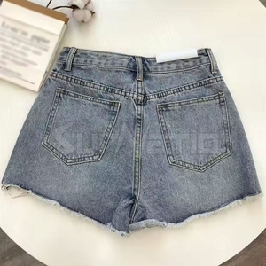 New Custom Made Rhinestones Button High <b>Waist</b> Breathable Nylon/Cotton Solid Color High Quality Women's <b>Jeans</b> Shorts Pakistan - Product Image 3
