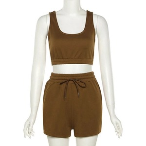 Women's Summer Casual Sweater Set Loose Crop Top and Shorts with <b>Elastic</b> Waist Beach <b>Lace</b> Two-Piece Matching Vest Sets - Product Image 1