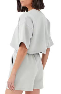 Señoras de manga corta Crop Top Sudadera Streetwear Moda Drop Shoulder Cropped Top Set Oversize 100% Algodón - Product Image 5