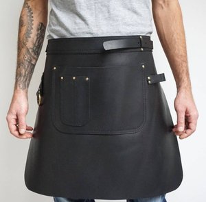 Gran oferta, ropa de trabajo de cocina de cuero genuino con logotipo personalizado, babero de cintura impermeable multiusos, delantales de trabajo de Chef con bordado negro - Product Image 6