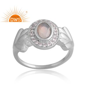 แหวนโอปอลและแหวนบุษราคัมสีขาวชุบด้วยเงินสเตอร์ลิง925ดีไซน์รูปแบบใหม่ - Product Image 1